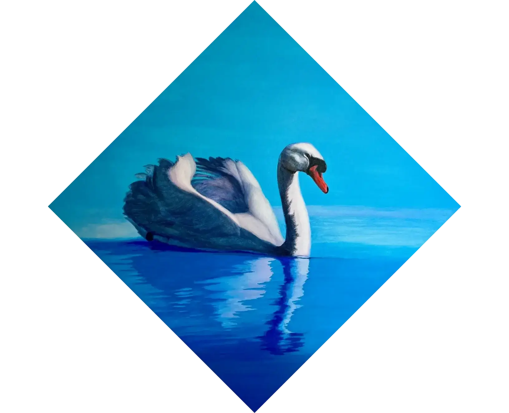 Swan in the Mist - Acrylic painting on canvas, 70x70 cm