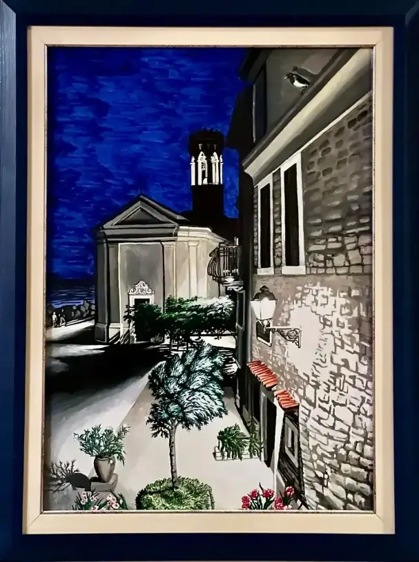 Piran by Night - Tempera painting on canvas, 70x50 cm