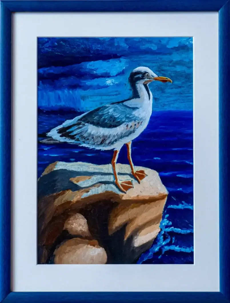 Seagull in a Storm - Oil painting on cardboard, 30x21 cm